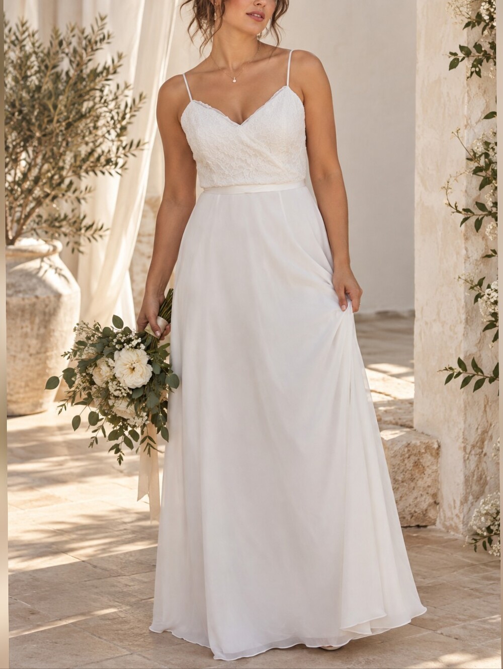 David's Bridal A-line courthouse soft white maxi Wedding Dress size 12